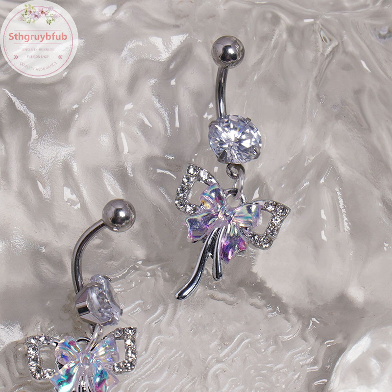 Sthb Tinh Tế Flash Zircon Nơ Thép Không Gỉ Bụng Nút Nhẫn Nữ Thời Trang Rốn Nhẫn Gợi Cảm Cơ Thể Trang Sức Quà Tặng VN