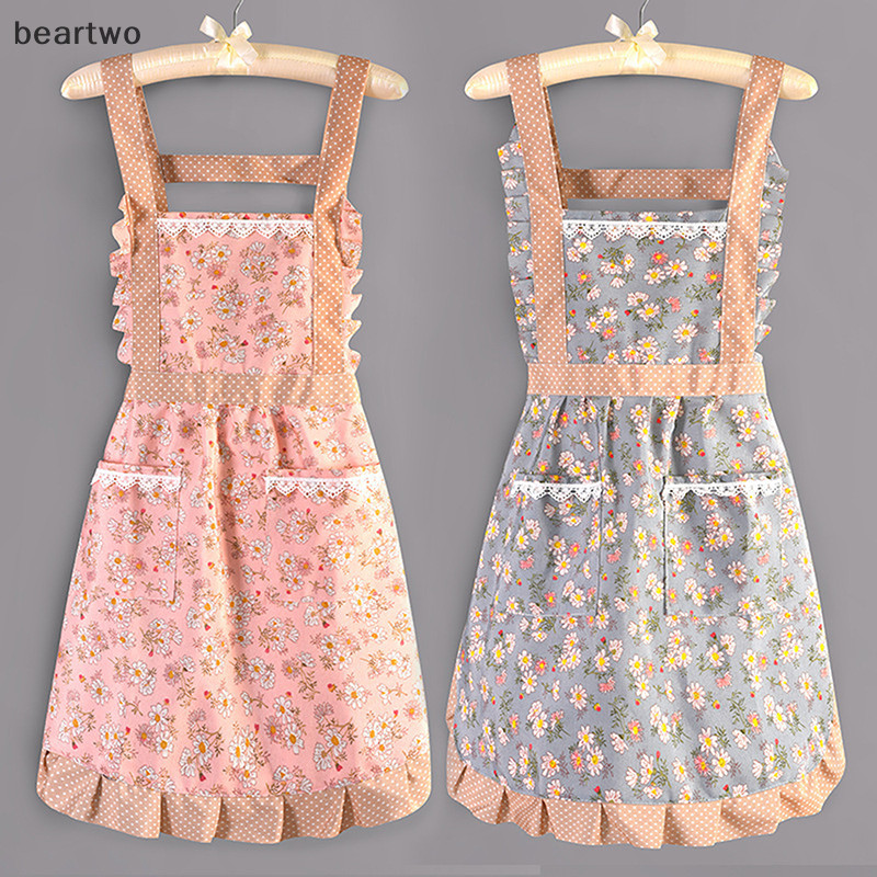 < Beartwo > Vải Canvas hoa AApron có thể chà và chống mài mòn cho nhà bếp Tạp dề gia đình và văn phòng Tạp dề đẹp Nhà bếp đẹp