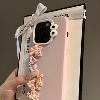 [Chất lượng cao] Vỏ điện thoại silicon lỏng Linabelle lập thể 3D màu hồng cho iPhone15 14 13 12 11 Pro Max iXSMAX XR XS Vỏ silicon mềm bảo vệ camera chống sốc