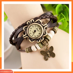 Một thế giới| Bướm Mặt Dây Chuyền Đồng Hồ Vintage Đồng Hồ Đeo Tay Phong Cách Bohemian Nhiều Lớp Bướm Mặt Dây Chuyền Hạt Vòng Tay Vòng Tay Cho Nữ Retro Giả Da Dây Đeo Tay Nữ