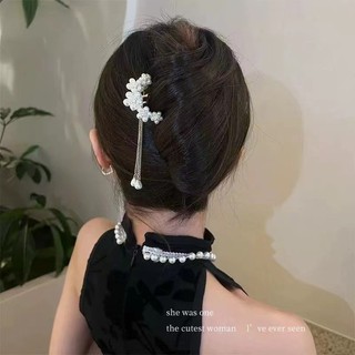 Kẹp tóc hình chữ U bằng tre kim loại với phụ kiện tóc tua dài cổ điển cao
