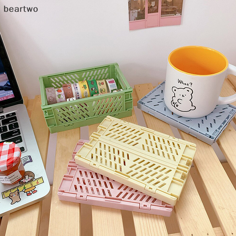 < Beartwo > Giá đỡ văn phòng phẩm có thể gập lại bằng nhựa Hoàn thiện văn phòng sinh viên dễ thương Lưu trữ máy tính để bàn Văn phòng phẩm Giỏ lưu trữ Đẹp