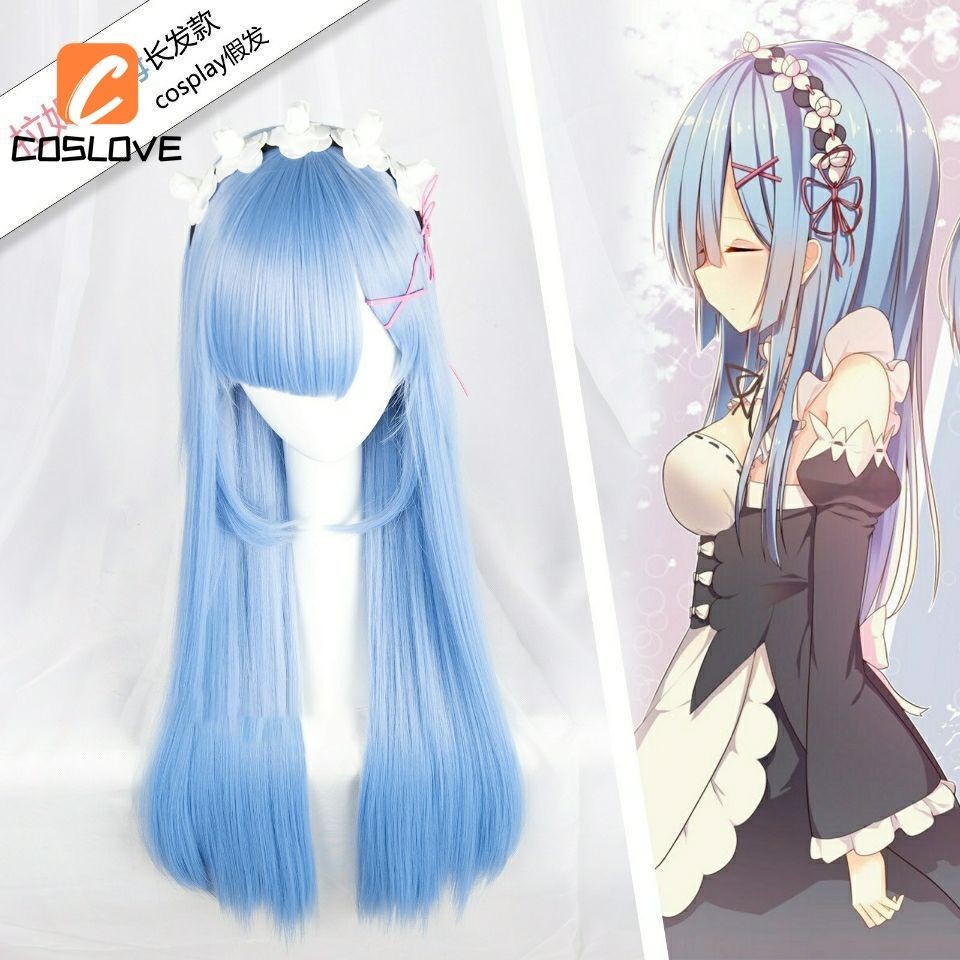 Anime Re: Zero Rem Ram Cosplay Tóc Giả Phù Hợp Với Người Phụ Nữ Tóc Dài Thẳng Màu Xanh Hồng Tóc Giả Cosplay Đạo Cụ Phục Hồi Hoàn Hảo