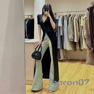 Áo len dệt kim mỏng dài màu trơn cổ chữ V tay ngắn nút xuống áo Cardigan