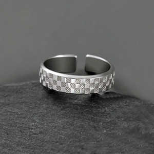 Nhẫn nam bạc S925 độc đáo Sun God Checkerboard Mở xu hướng có thể điều chỉnh