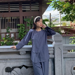 Vạt hò tixi cao cấp, đồ lam nữ đi chùa truyền thống Áo Top