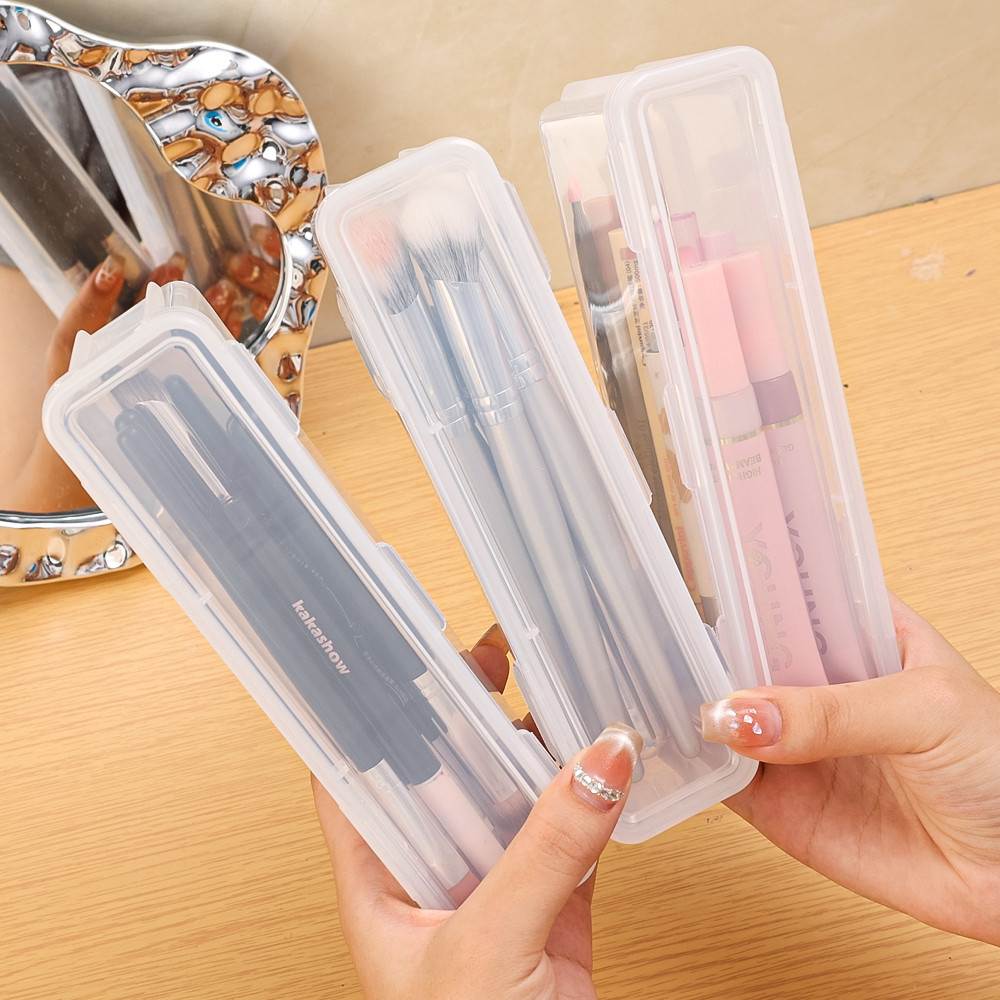 Hộp đựng cọ trang điểm trong suốt - Hộp đựng mỹ phẩm chống nước di động - Hộp đựng mỹ phẩm chống bụi hình chữ nhật để viết văn phòng phẩm, bộ đồ ăn - Hộp đựng đa chức năng có nắp đậy