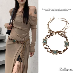 Đầm Nữ Thắt Lưng Phong Cách Dân Tộc Vintage Dây Thắt Lưng Trang Trí