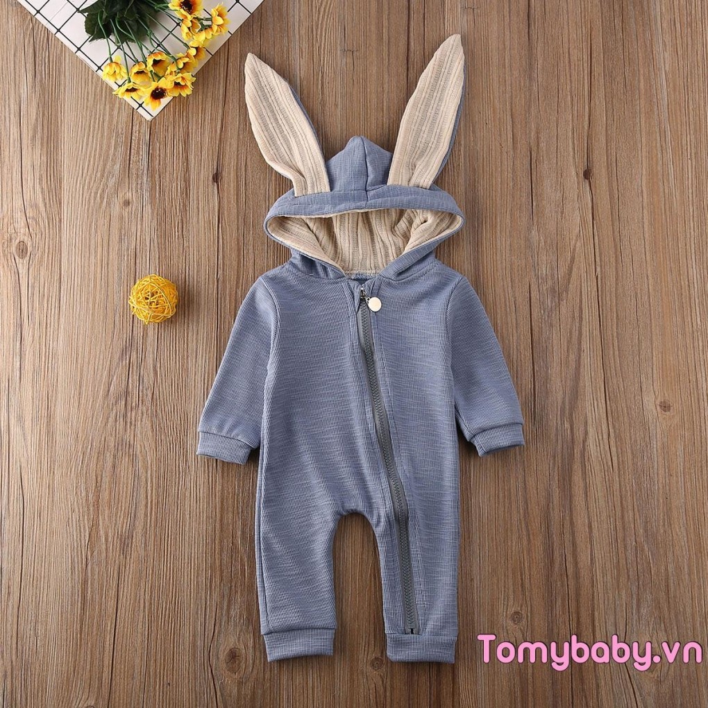 Bộ áo liền quần cho bé mùa thu / mùa xuân thường ngày Tai thỏ dễ thương Bộ áo liền quần dài tay cho bé trai bé gái