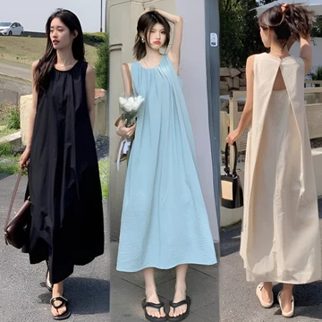 Váy đi biển Váy 2 dây Đầm bigsize nữ Đầm công chúa Váy đi biển Đầm dây kỳ nghỉ bên bờ dài đi biển