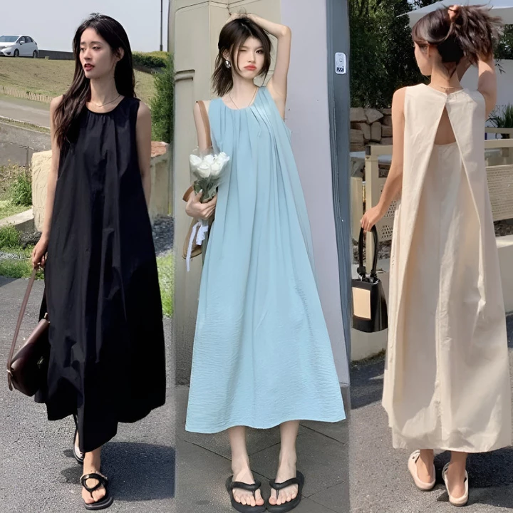 Váy đi biển Váy 2 dây Đầm bigsize nữ Đầm công chúa Váy đi biển Đầm dây kỳ nghỉ bên bờ dài đi biển