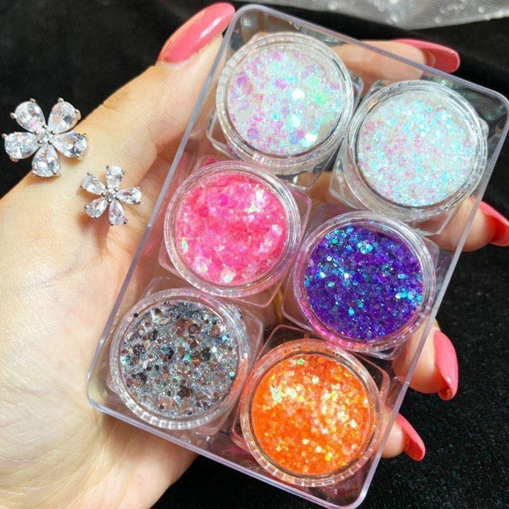 YOKEY 6 Cái / bộ Phấn Mắt Lấp Lánh Gel, Mặt Tóc Giai Đoạn Body Nail Glitter Gel, Dễ Thương Nhiều Màu Sắc Không Cần Keo Trang Điểm Lễ Hội