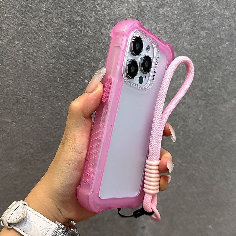 Ốp Cứng Dày 3 Trong 1 Mờ Cho iPhone 16 15 17 Promax Plus Với 17pro 17 Không Khí Pha Lê Trong Suốt Nhiều Màu Sắc Bên Mờ Mang Lại Dây Treo Chống Trượt Cầm Tay