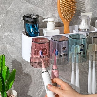Giá để bàn chải kem đánh răng 2 cốc 3 cốc 4 cốc, kệ để đồ nhà tắm tiện lợi không cần khoan tường