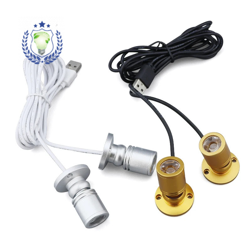USB 5V Led Spot Light 3W Bề Mặt Gắn Tủ Trưng Bày Quầy Trang Sức Đèn Xoay Góc Trần Mini Spotlight