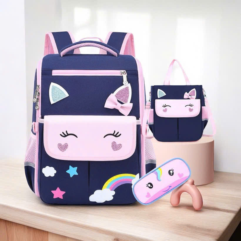 Balo học sinh chống gù cấp 1 pouny bộ 3 cái size đại 41cm đa năng [CHẤT LƯỢNG]