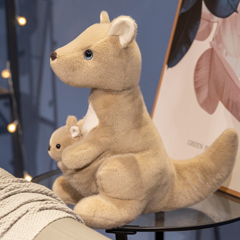 Đồ chơi sang trọng Kangaroo thực tế Sáng tạo Mẹ dễ thương Con búp bê Kangaroo Trang trí máy tính để bàn Gối phòng ngủ Trang trí giường Đồ chơi trẻ em Mềm mại và thoải mái Quà tặng sinh nhật Quà tặng Giáng sinh