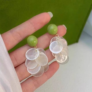 Bông tai tua dài vỏ nữ 2024 bông tai xanh sang trọng nhẹ mới