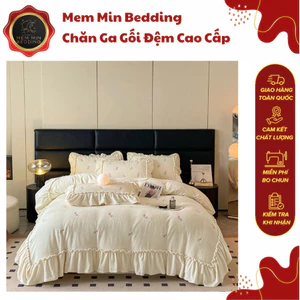 Bộ Chăn Ga Gối Chất Liệu Nỉ Nhung Mềm Mại Thêu Họa Tiết Hoa Hồng - MemMinbedding Luxury
