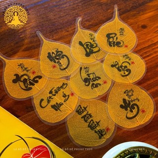 [Tặng Bao Lì Xì Lộc] Lá Bồ Đề Nhũ Vàng Thư Pháp Tài Lộc, Bình An May Mắn, Để Ốp Lưng Điện Thoại, Bỏ Ví/Bóp,...