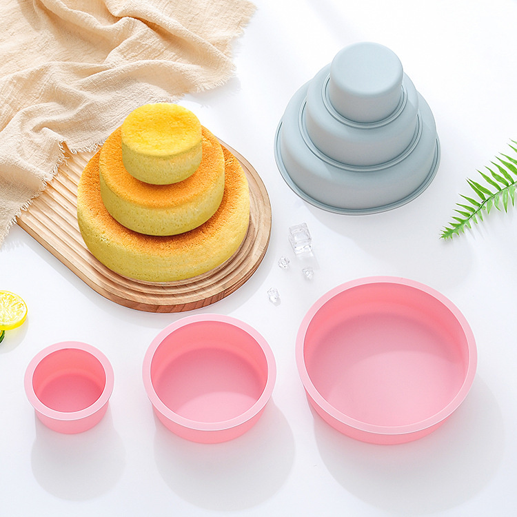 Khuôn nướng silicon ba lớp hình vuông/tròn, khuôn pizza, dụng cụ làm bánh sinh nhật