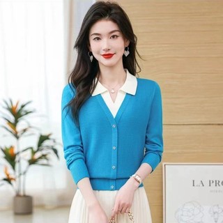 Phong Cách Mới Giả Hai Mảnh Cổ POLO Dệt Kim Áo Len Nữ Thu Đông Màu Sắc Phù Hợp Cao Cấp Ấm Áp Phiên Bản Hàn Quốc Chai Ngắn