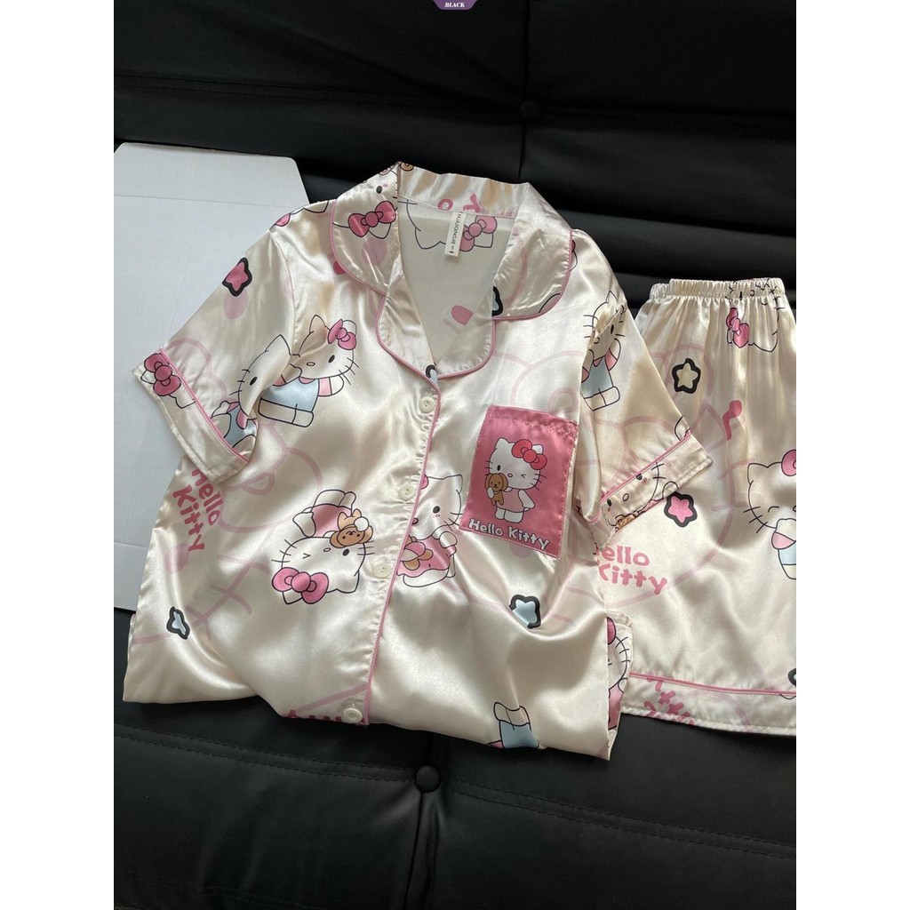 Hồng Anime Hellokitty Bộ Đồ Ngủ Nữ Mùa Hè Mới Tay Ngắn Nhật Bản Hoạt Hình Sinh Viên Homewear Suit [BL]