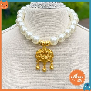 Vòng cổ ngọc trai thú cưng mới Vòng cổ mèo cho may mắn Puppy may mắn Vòng cổ phước lành