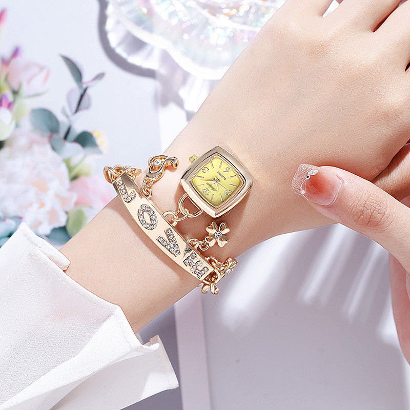 Đồng hồ nữ Bộ vòng tay in hình tình yêu với nước Kim cương Vòng tay người bạn thân nhất Đồng hồ thạch anh
