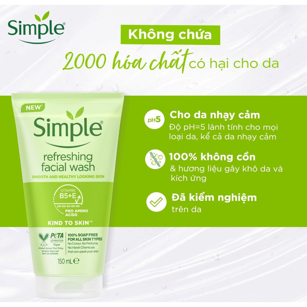 Sữa Rửa Mặt Simple lành tính và hiệu quả cho mọi loại da 50ml (mini)
