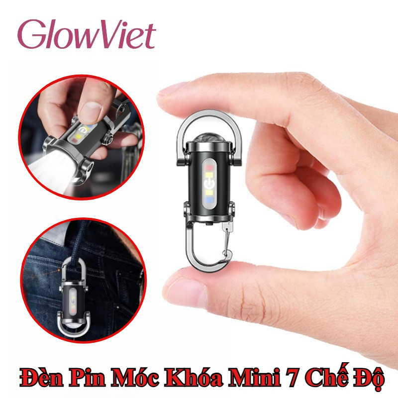 Đèn Pin Móc Khóa Mini 7 Chế Độ, Sạc USB Tiện Lợi, có đèn đỏ/xanh, bền bỉ, chống nước