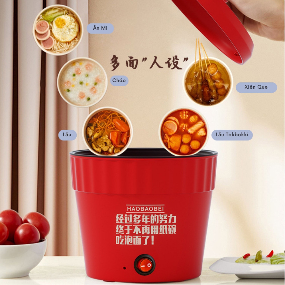 Nồi lẩu điện mini đa năng, Ca nấu mì, Cốc ăn lẩu Cô Đơn dung tích 1.5L công suất 500W phủ chống dính