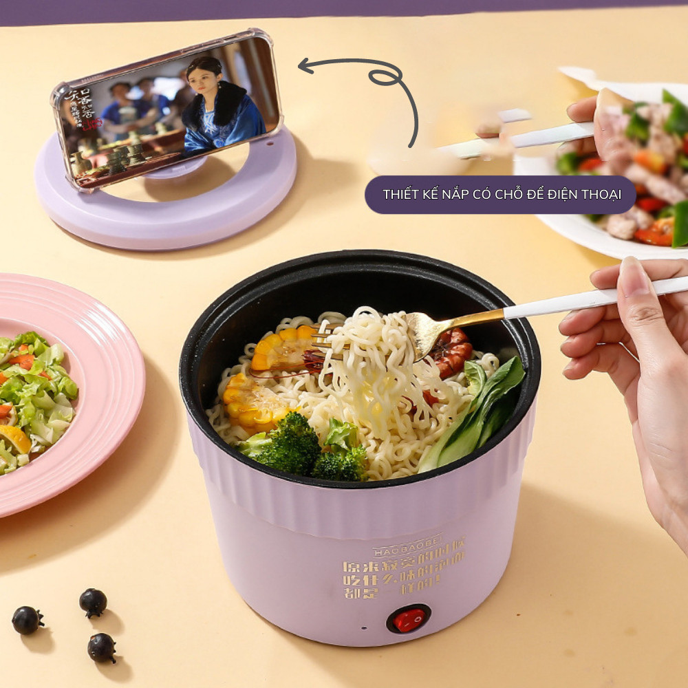 Nồi lẩu điện mini đa năng, Ca nấu mì, Cốc ăn lẩu Cô Đơn dung tích 1.5L công suất 500W phủ chống dính