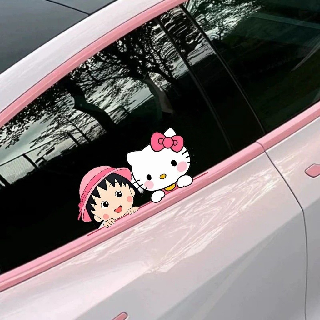 Cherry Maruko Xe Phía Sau Kính Chắn Gió Trang Trí Dán Mèo Mèo Xe Máy Chống Thấm Nước Dán