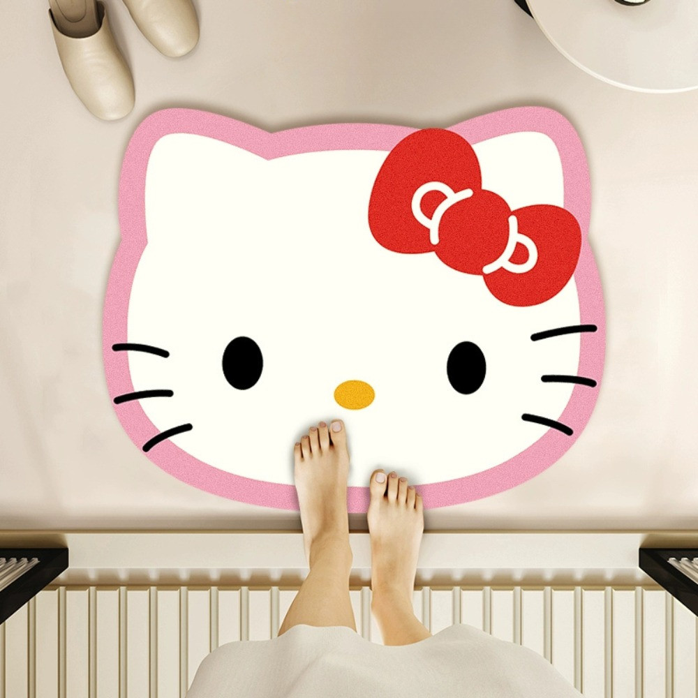 Thảm Chùi Chân Hello Kitty Siêu Thấm Hút, Thảm Lót Phòng Tắm Hình Mèo Dễ Thương, Chống Trơn Trượt