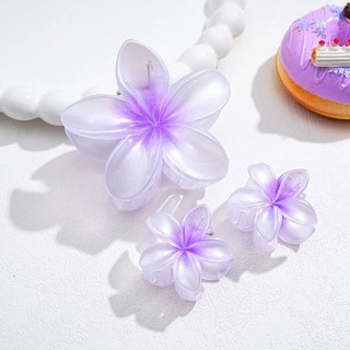 SMILE 3 Cái / bộ Kẹp Móng Vuốt Tóc Hoa, Kẹp Đuôi Ngựa Acrylic Gradient, Phụ Kiện Tóc Plumeria Kẹp Tóc Đi Biển