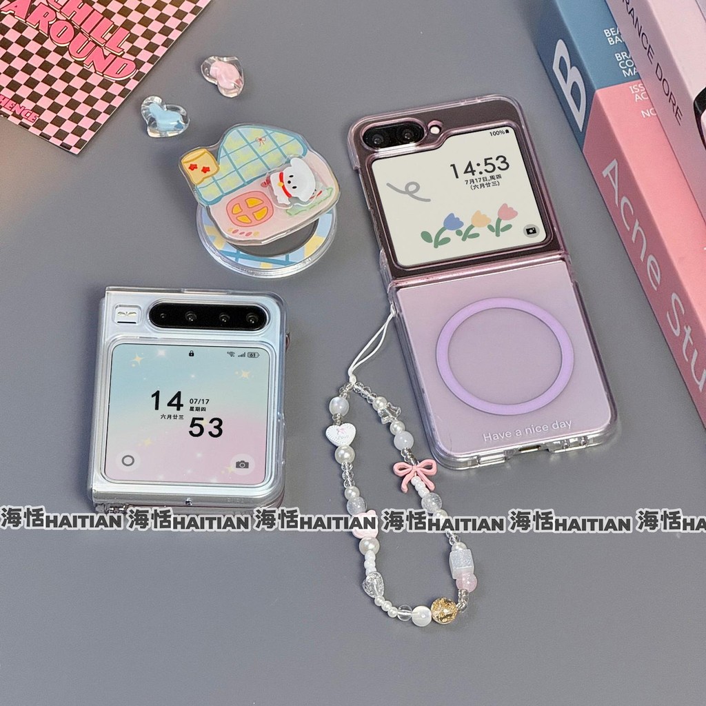 Thích Hợp Cho Samsung Galaxy ZFlip7 Kore Màu Tím Chuyển Màu Từ Hoạt Hình Giá Đỡ Vỏ Điện Thoại Có Thể Gập Lại Cho ZFlip 7 FE 6 5 4 3 5G N3Flip MixFlip 2 Dây Bảo Vệ