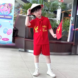 Bộ quần áo VIỆT NAM cho bé 14-52kg tặng kèm Cờ và Khăn dành cho cả bé trai và bé gái. Chất liệu co dán, thấm hút mồ hôi.