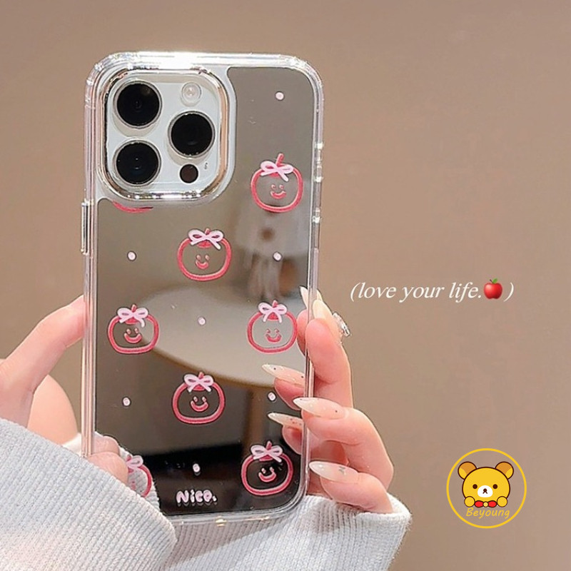 Ốp Gương Họa Tiết Apple Cho OPPO A6 Pro A5 A5X A2M A3X A3 A2 Pro A98 A80 A79 A59 A16K A16E A1 F29 F27 Pro Plus F23 5G 4G Vỏ Điện Thoại Hoạt Hình Dễ Thương Chống Rơi Ốp Lưng