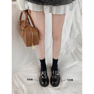 Loafers Đồng Xu Vàng Nhỏ Đế Dày Gót Lười Dày Gót Nữ Mùa Xuân 2024 Mới jk Phong Cách Nữ Tính Da Sáng Giày Da Nhỏ