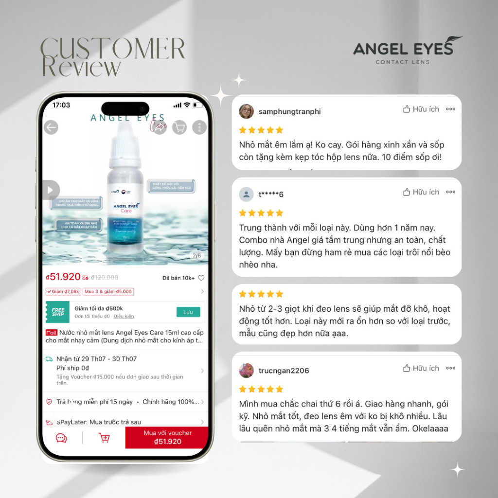 [HÀNG MỚI VỀ] Nước nhỏ mắt lens Angel Eyes Care 15ml cao cấp cho mắt nhạy cảm (Dung dịch nhỏ mắt cho kính áp tròng )