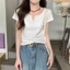 Sang Trọng Áo Thun Nữ Cổ Chữ V Short Sleeve Slim-Fit Chính Hãng Phong Cách Hot Girl