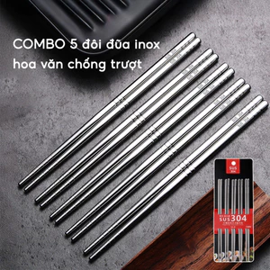 Đũa inox 304 kháng khuẩn chống ẩm mốc Vỉ 5 đôi đũa ăn cơm nấu ăn Nhật Bản chống trơn trượt