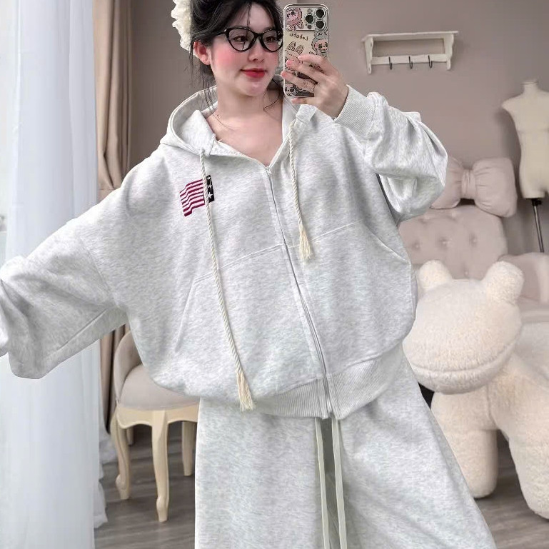 Bộ Khoác Nỉ Cờ Mỹ KCloset Set Áo Hoodie Quần Ống Suông Chất Nỉ Tàu Dày Dặn Phong Cách Thể Thao NA981