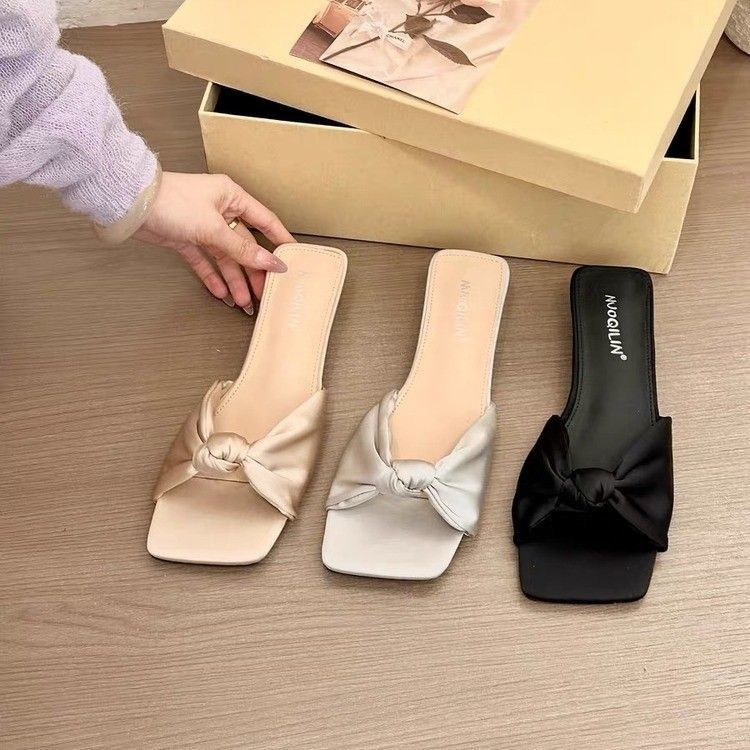 Giày nữ đế nêm Nơ ngoài trời Dép thanh lịch