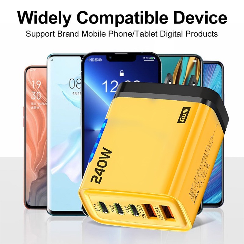 Bộ sạc đa cổng 240W 3PD có đèn - Đầu sạc cáp dữ liệu chất lượng cao - Bộ chuyển đổi điện thoại di động USB Type C kép cho thiết bị Android của Apple​