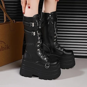 Nam Nữ Cùng Phong Cách Hot Girl Punk Tăng Chiều Cao Giày Đế Dày Nữ Anh Trai Phong Cách Đặc Biệt Ống Dài Hiệp Sĩ Giày Bốt Văn Hóa Châu Á Giữa Ống