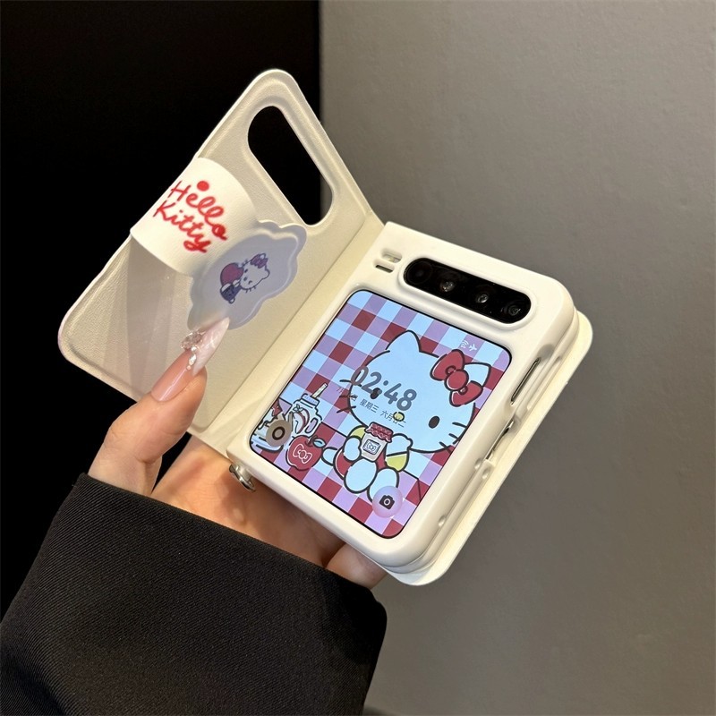 Phim Hoạt Hình Sáng Tạo Notebook Chấm Bi Màu Đỏ Love KT Cat Thích Hợp Cho Samsung Galaxy Z Flip7 5G Vỏ Điện Thoại Dây Gấp Vỏ Cho Zflip 7 FE Flip6 Flip5 Vỏ Bảo Vệ Dễ Thương