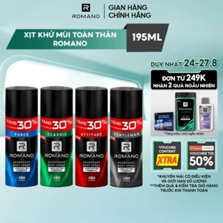 [TĂNG 30% DUNG TÍCH] Xịt khử mùi cho nam toàn thân Romano ngăn mồ hôi và mùi cơ thể cho nam 195ml