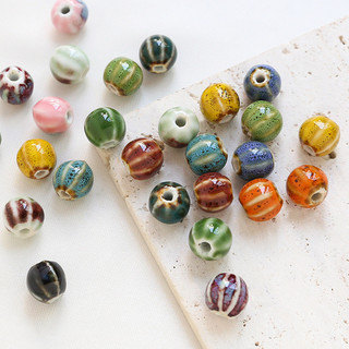 Retro In Hình Tay Gốm Lỗ Thẳng Hạt Bí Ngô Hạt Tròn DIY Handmade Trang Sức Vòng Cổ Đính Hạt Đính Hạt Phụ Kiện
